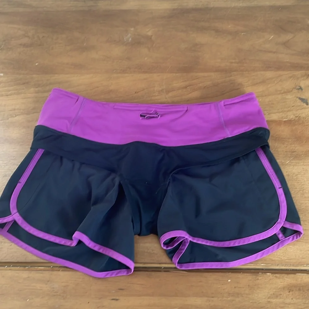 Lululemon Women's Black and Purple Running Shorts Size 6